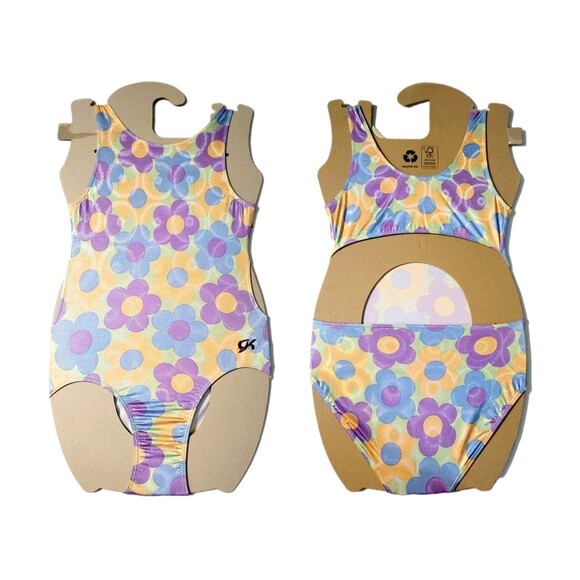 GK Elite VTG Holographic Shimmer Flower Power Cutout Leotard Bodysuit AL Adult L - Picture 1 of 16
